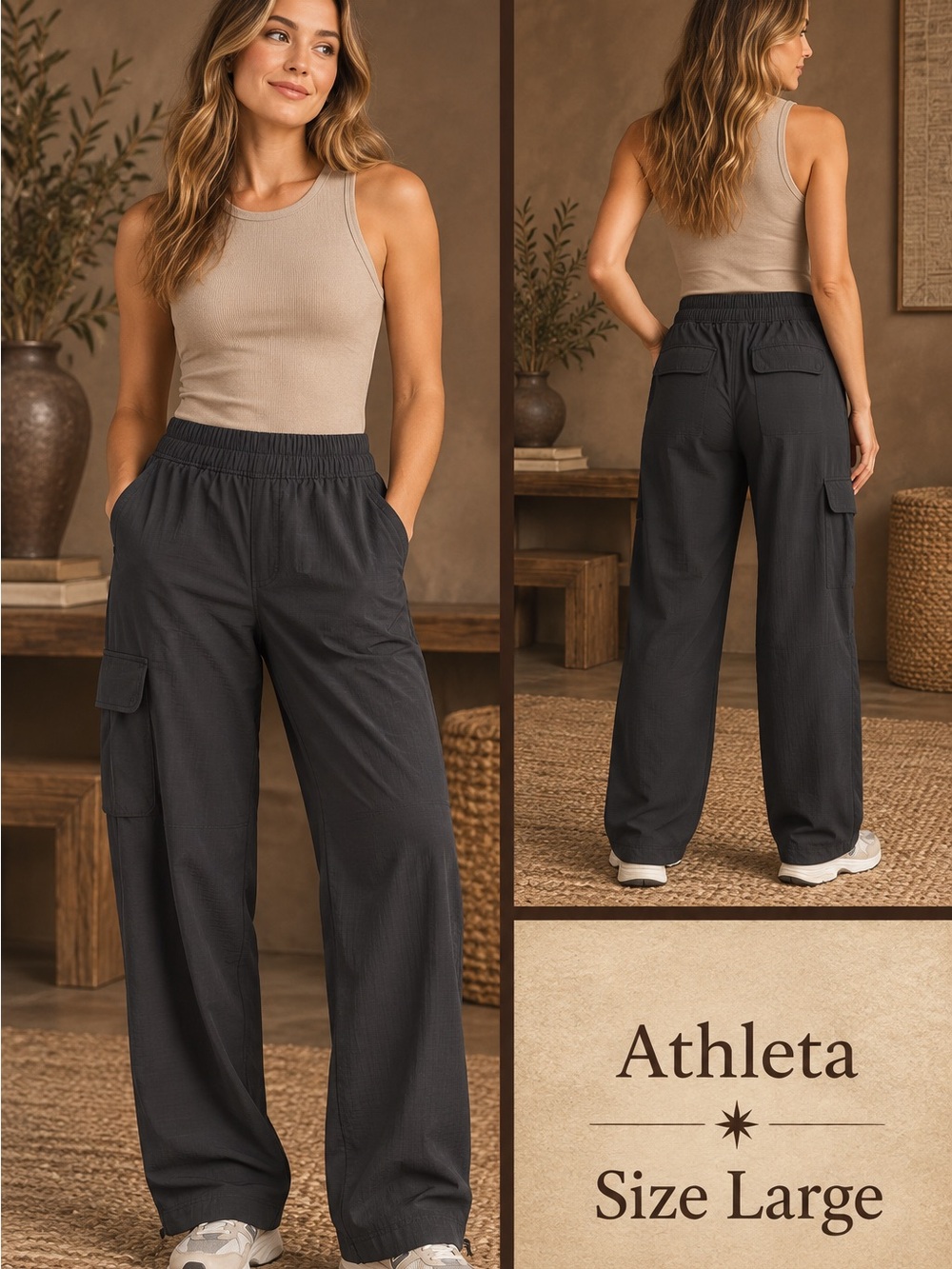 Athleta Charcoal Wide-Leg Cargo Pants